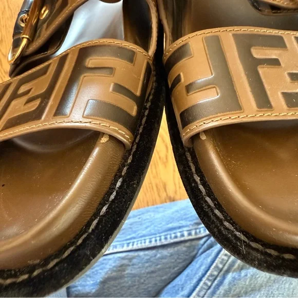 Fendi Zucca FF logo brown Slide Sandals with Buckle - Picture 7 of 10